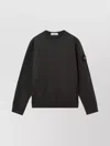 Stone Island Black Organic Cotton Diagonal Fleece Old Effect Sweatshirt In Black