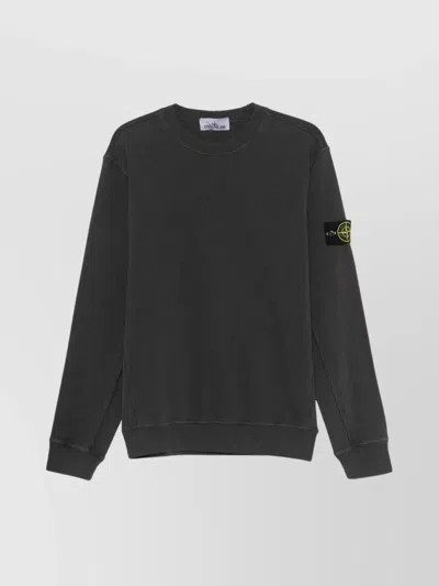 Stone Island Crew Neck Ribbed Trim Sweater In Gray