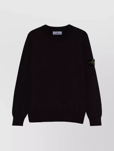 Stone Island Crew Neck Sweater Badge In Black