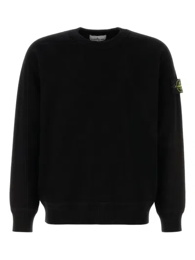 Stone Island Crew Neck Cotton Sweater In Black