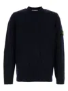 Stone Island Organic Cotton Crew Neck Sweater With English Ribs Knitwear Blue In Black