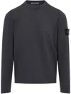 Stone Island Organic Cotton Crew Neck Sweater With English Ribs Knitwear Blue In Gray