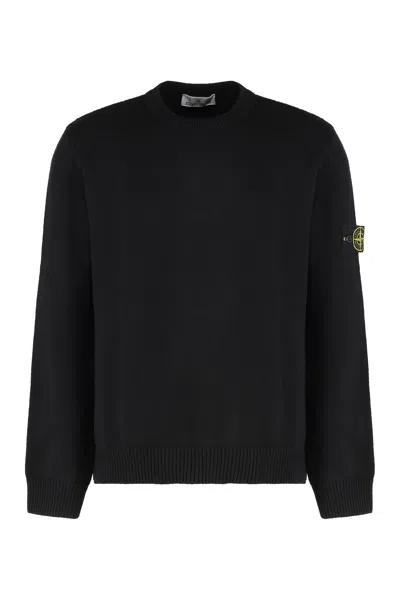 Stone Island Crew Neck Sweater In Cotton In Black