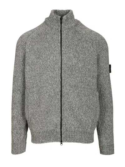 STONE ISLAND CREW NECK SWEATER IN MOULINÉ WOOL AND NYLON BLEND KNITWEAR GREY
