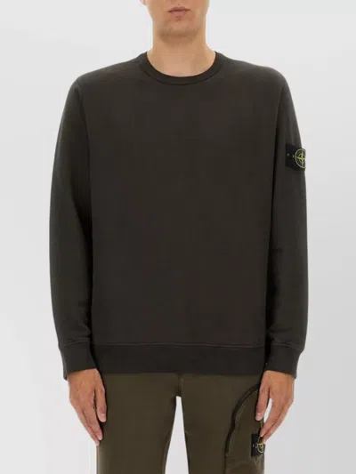 Stone Island Crew Neck Sweater Ribbed Finish In Brown