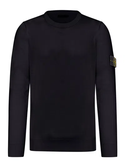 Stone Island Logo-patch Knitted Sweater In Black