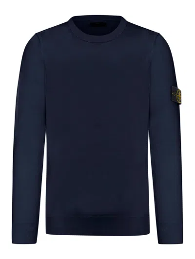 Stone Island Crew Neck Sweater With Badge, Navy Blue
