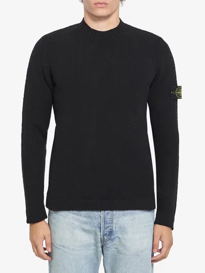 Stone Island Crew Neck Sweater With Brushed Texture. In Black