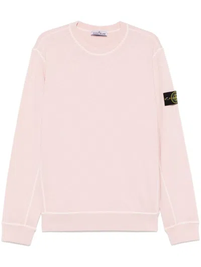 Stone Island Crew Neck Sweater With Contrast Stitching In Light Pink