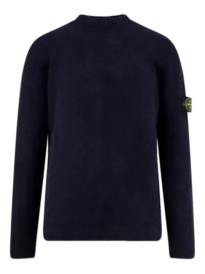 Stone Island Crew Neck Sweater With Logo Patch In Black