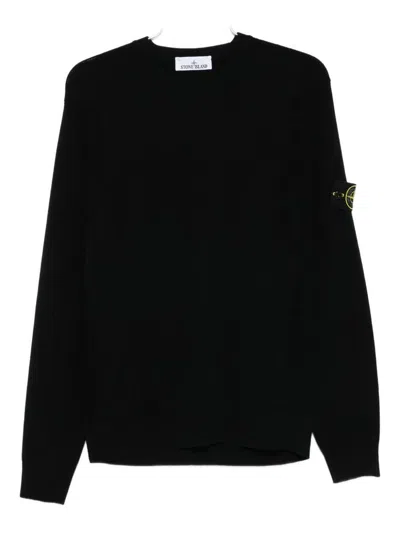 Stone Island Crew Neck Sweater With Logo Patch In Black