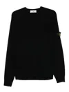 Stone Island Crew Neck Wool Sweater With Reverse Stitch Details In Black