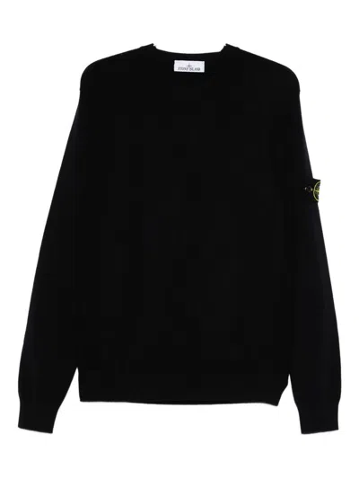 Stone Island Crew Neck Sweater With Logo Patch In Black