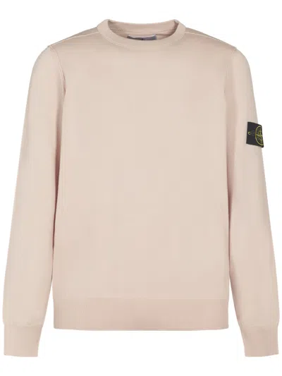 Stone Island Crew Neck Sweater With Logo Patch In Neutral
