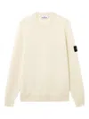 Stone Island Ivory Ribbed Knit Sweater With Crew Neckline In Orange