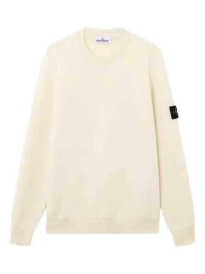 Stone Island Ivory Ribbed Knit Sweater With Crew Neckline In Multi