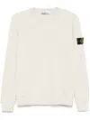 Stone Island Ribbed Crew-neck Cotton Sweater With Long Sleeves In White