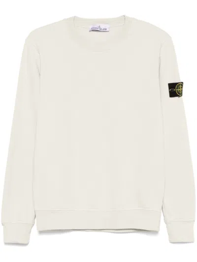 Stone Island Crew Neck Sweater With Ribbed Cuffs And Distinctive Sleeve Patch In White