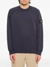 Stone Island Round-neck Sweatshirt With Ribbed Cuffs And Logo Detail In Blue