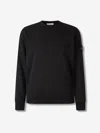 Stone Island Ribbed Hem Long Sleeve Crew Neck Sweater In Black