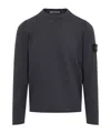 Stone Island Organic Cotton Crew Neck Sweater With English Ribs Knitwear Blue In Gray