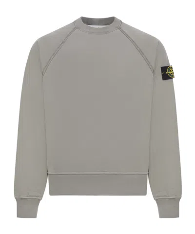 Stone Island Crew Neck Sweatshirt In Organic Brushed Cotton In Gray