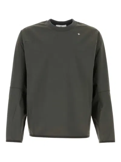 Stone Island Dark Grey Stretch Nylon Sweatshirt In Gray