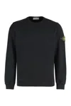 Stone Island Crew Neck Cotton Sweatshirt With Ribbed Cuffs In Black