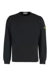 Stone Island Crew Neck Cotton Sweatshirt With Ribbed Cuffs In Black