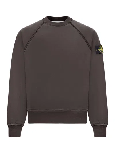Stone Island Grey Brushed Organic Cotton Crewneck Sweatshirt In Brown