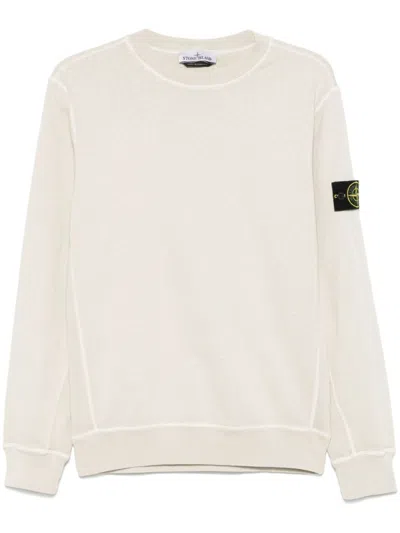 Stone Island Crew Neck Sweatshirt In Sand Beige With Logo Detail In Neutral