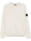 Stone Island Crew Neck Sweatshirt In Sand Beige With Logo Detail In White
