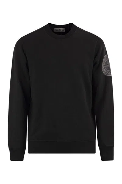 Stone Island Logo Embroidered Cotton Sweatshirt In Black