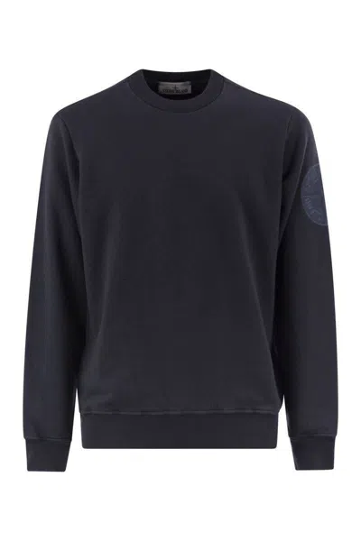 Stone Island Crew-neck Sweatshirt With Compass Embroidery In Navy