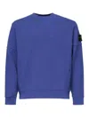 Stone Island Crew Neck Sweatshirt With Flamed Effect In Blue