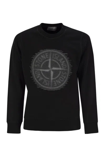 Stone Island Crew-neck Sweatshirt With Optical Three In Black
