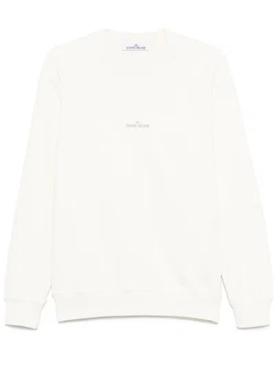 Stone Island Crew Neck Sweatshirt With Ribbed Cuffs And Iconic Branding In White