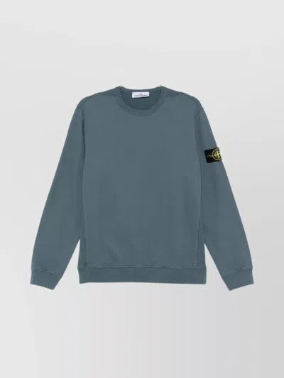 Stone Island Crew Neck Sweatshirt With Ribbed Cuffs And Inserts In Blue