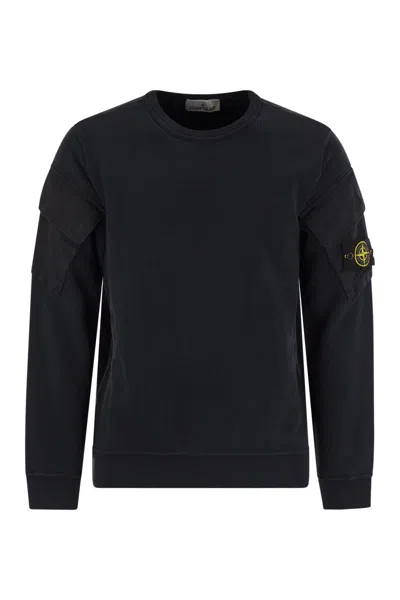Stone Island Crew-neck Sweatshirt With Sleeve Pockets In Black