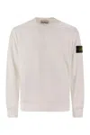 Stone Island High Neck White Sweater With Ribbed Texture And Unique Patch