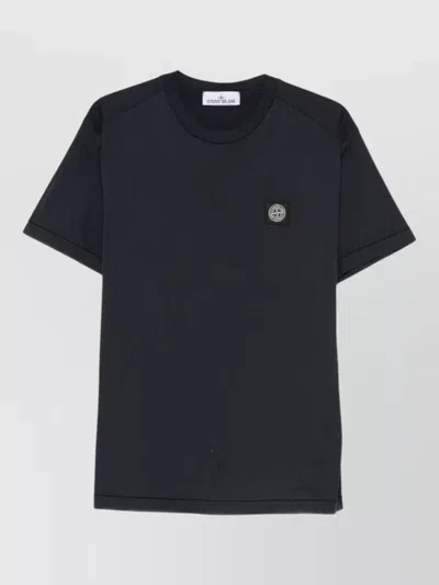 Stone Island Crew Neck T Shirt Contrasting Shoulder Panels In Blue