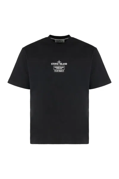 Stone Island Crew Neck T-shirt In Cotton Jersey In Black