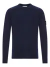 Stone Island Lightweight Wool Crew Neck Sweater With Raglan Sleeves In Blue