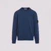 Stone Island Crew Neck Wool Blend Sweater With Distinctive Patch Detail In Blue