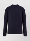 Stone Island Crew-neck Wool Blend Sweater With Logo Patch In Blue