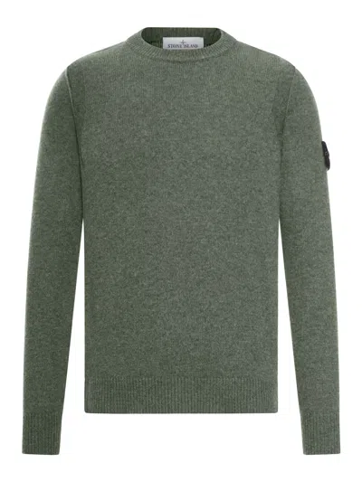 Stone Island Crew Neck Wool Sweater In Green