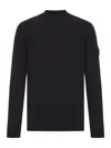Stone Island Men Black Crewneck Sweatshirt With Logo Patch On The Sleeve In Cotton Man In Black