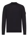Stone Island Long Sleeve Ribbed Cuff Crew Neck Sweater In Black
