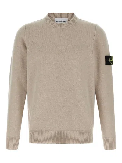 Stone Island Crew Neck Wool Sweater With Reverse Stitch Details