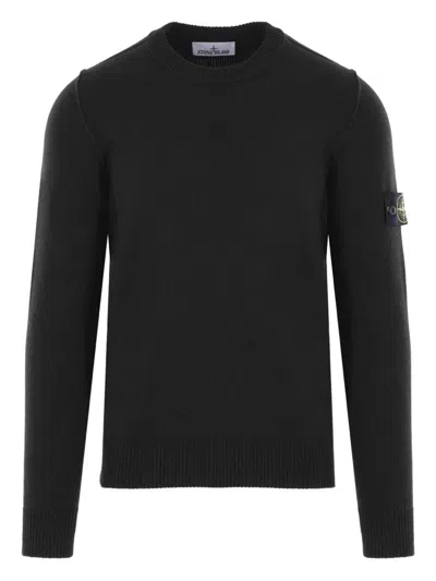 Stone Island Crew Neck Wool Sweater With Reverse Stitch Details Clothing In Black